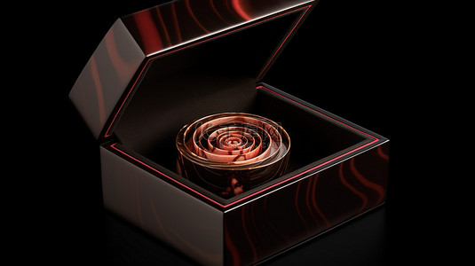 渲染的 3D 木制漆盒用于戒指完美的礼品包装