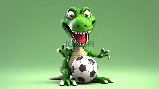 3D 形式的搞笑足球踢恐龙