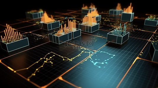 3D 渲染中商业和财务数据分析的高质量图像