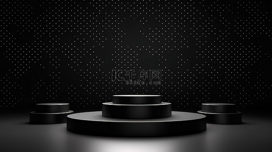 圆点背景图片_圆点背景上光滑的黑色讲台非常适合现代产品广告 3D 渲染