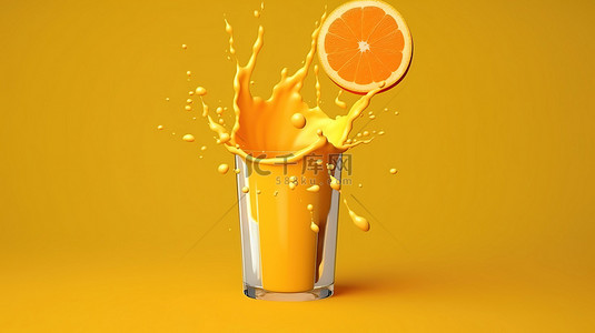 饮品背景图片_用纸艺术制作的溅橙汁的 3D 插图
