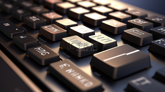 计算机键盘的 3D 渲染，其中包含商业财务概念的“输入”一词