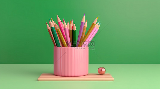 重振学校精神 书籍铅笔和绿板充满活力的粉红色背景