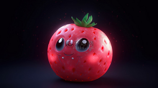 卡通水果草莓背景图片_令人惊叹的 3d 渲染中的卡哇伊草莓月亮