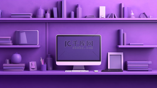 数字设备紫色墙架背景的 3d 插图