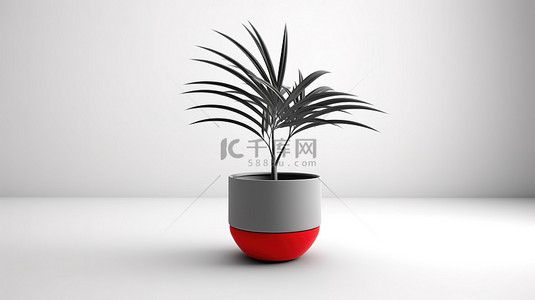 红色花卉盆栽背景图片_单腿盆栽中的红色单色室内植物 3d 图标