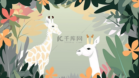动物长颈鹿植物背景边框