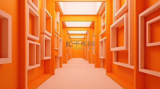 论文模板背景图片_画廊中的空相框 橙色背景下墙上空白相框的 3d 渲染