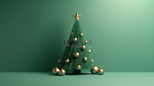 欢乐场景背景图片_简单的圣诞树壁纸，带有 3D 渲染和插图，传播欢乐的节日气氛