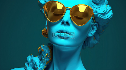 现代波普艺术风格金星女神 3D 插图与酷太阳镜