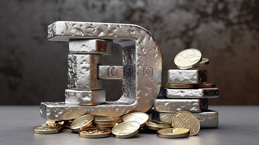 有价值的背景图片_石柱顶上有价值的商品铂金条的 3D 插图，附有硬币和文字
