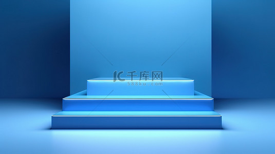 产品台阶背景图片_没有产品的宽敞蓝色台阶展示平台的 3D 渲染插图