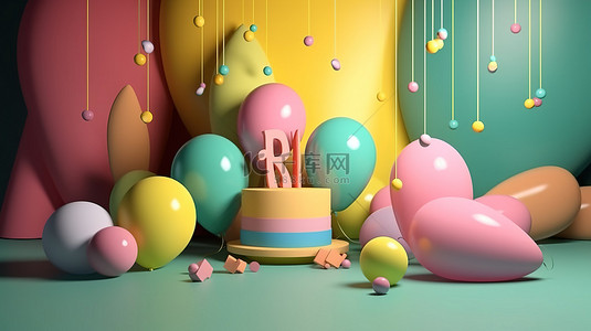 派对传单和海报的充满活力的 3D 生日庆祝元素