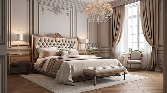 3d 渲染的经典风格的富裕卧室
