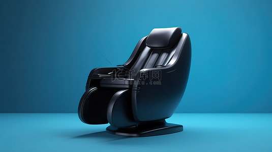 3D 黑色按摩扶手椅在蓝色背景下渲染终极商务放松概念