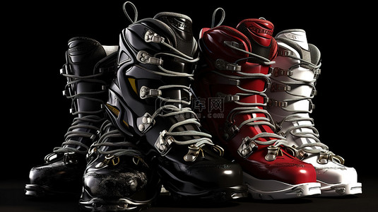 寒假安全背景图片_堆叠在 3d 渲染中的滑雪靴