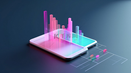 简约现代商业财务图表分析图标概念与空白智能手机插图背景 3D 渲染