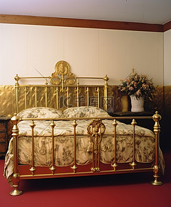 金色的床背景图片_金色床头板，棕褐色床头板和床尾板
