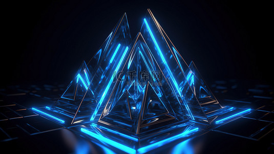 抽象的未来科技背景霓虹蓝色三角形 3d 渲染
