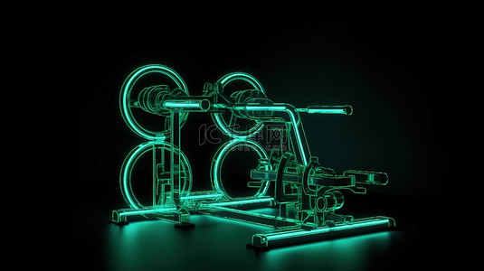 铁壶背景图片_霓虹灯点亮的铁制健身器材以 3D 渲染
