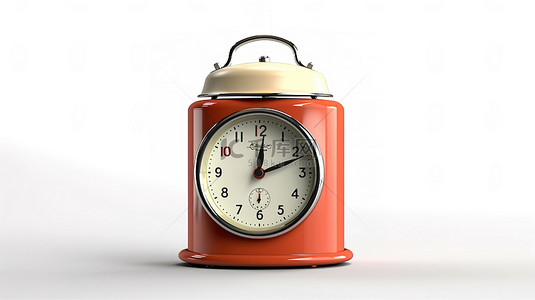 一个 3D 渲染的老式厨房时钟，带有白色背景的计时器