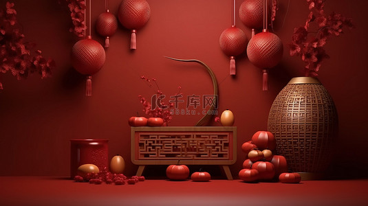 3D 插图中的中国新年背景模板