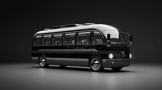 黑色紧凑型旅游巴士，带有空白车身，用于定制品牌和促销 3D 渲染