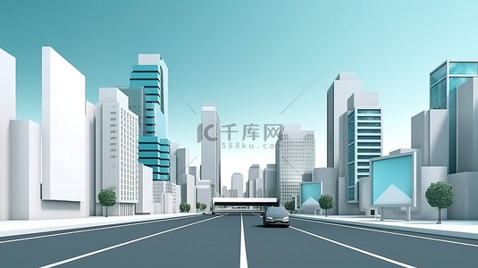 广告背景图片_令人惊叹的 3D 插图中的城市道路广告