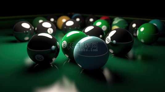 绿色背景使孤立的台球在 3D 渲染中愉悦