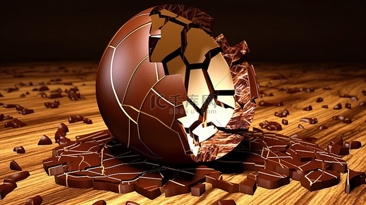 美食节背景图片_破裂的巧克力复活节彩蛋的 3d 渲染