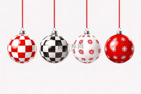 圣诞球圣诞装饰品黑色圣诞红色白色圣诞节圣诞装饰品圣诞球圣诞串装饰圣诞装饰品和透明背景上的小玩意