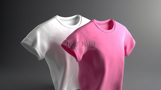 粉红色白色背景图片_3d 渲染中的粉色和白色空白 T 恤