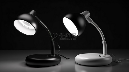 led灯背景图片_3D 渲染的黑白背景上带有 LED 传感器的单色台灯