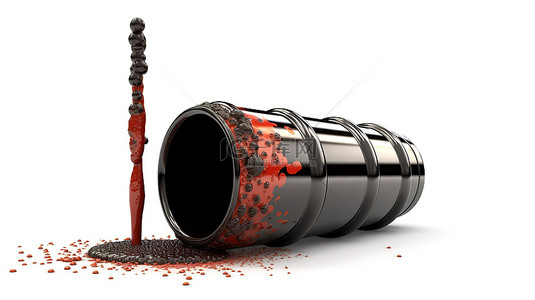 油桶火箭概念 3D 渲染描绘原油价格与能源之间的关系