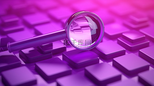 搜索网页背景图片_紫色背景上的搜索栏图标互联网搜索页面的 3D 插图