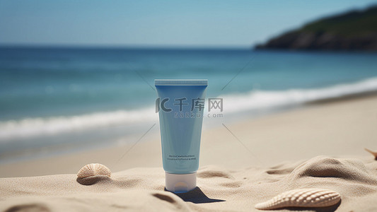 蓝色卡通旅游背景背景图片_防晒霜隔离阳光沙滩背景