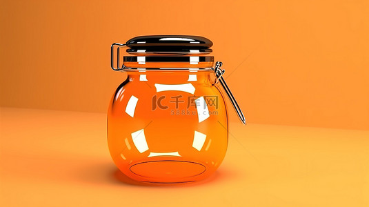卡通罐子背景图片_3d 渲染橙色背景与单色玻璃罐