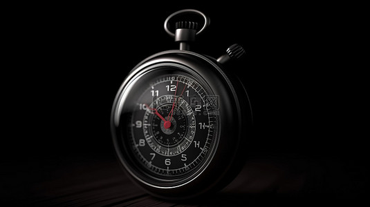 复古表盘背景图片_黑色背景 3D 复古圆形秒表时钟用于时间管理的标志性徽标