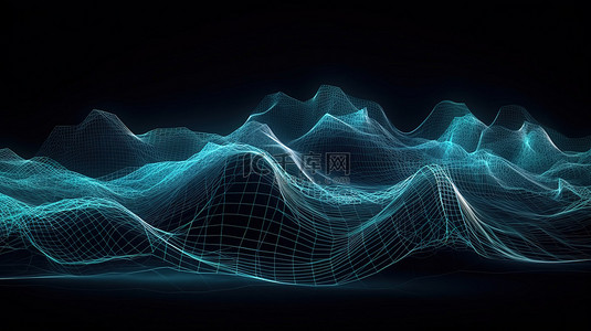 具有网络通信主题的 3D 渲染中的流体波背景