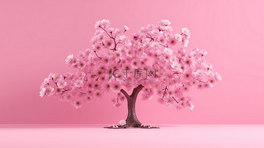 粉红色背景下日本樱花枝的优雅 3D 渲染