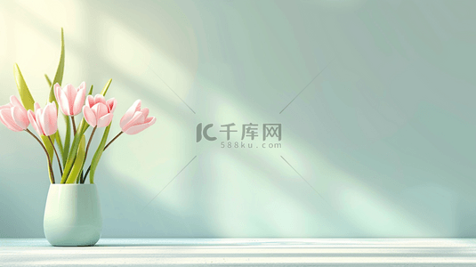 简约绿色墙面有花瓶花朵的背景图13