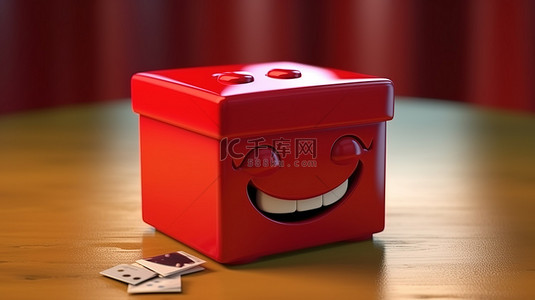 愚人节笑话框和 3D 渲染中的微笑表情符号