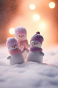 天气背景图片_几个戴着手套手里拿着雪花的小雪人