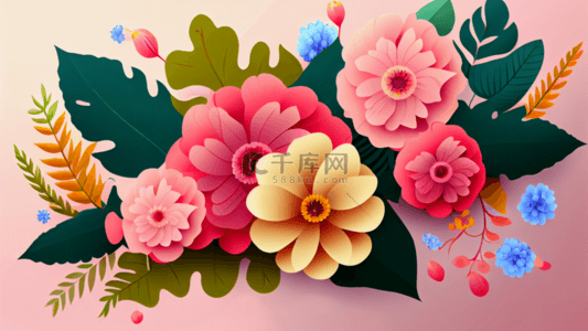 粉色花束背景图片_母亲节卡通漂亮花朵背景