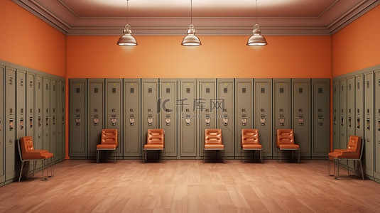 欧洲风格的储物柜椅子和空白墙壁的 3D 渲染