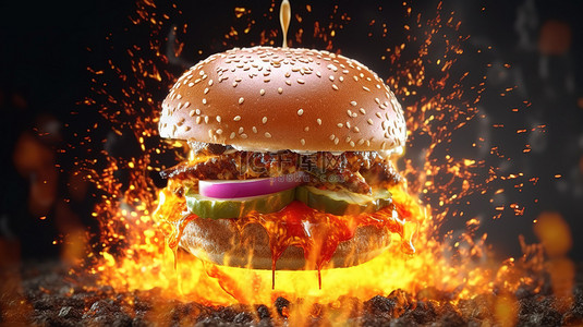 汉堡背景图片_动态 3D 渲染中精美制作的汉堡