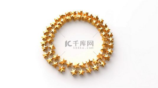 金色星星在白色背景上形成圆圈的 3d 渲染