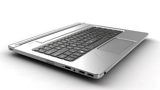 商务笔记本背景图片_适用于当代办公室的时尚金属笔记本电脑或空白银色商务笔记本在独立白色背景 3D 渲染上