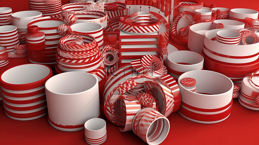 在 3D 渲染中对齐的各种尺寸的红色和白色呈现