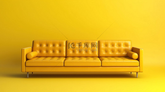 皮革沙发背景图片_具有超长长度的充满活力的黄色皮革沙发的独立 3D 渲染